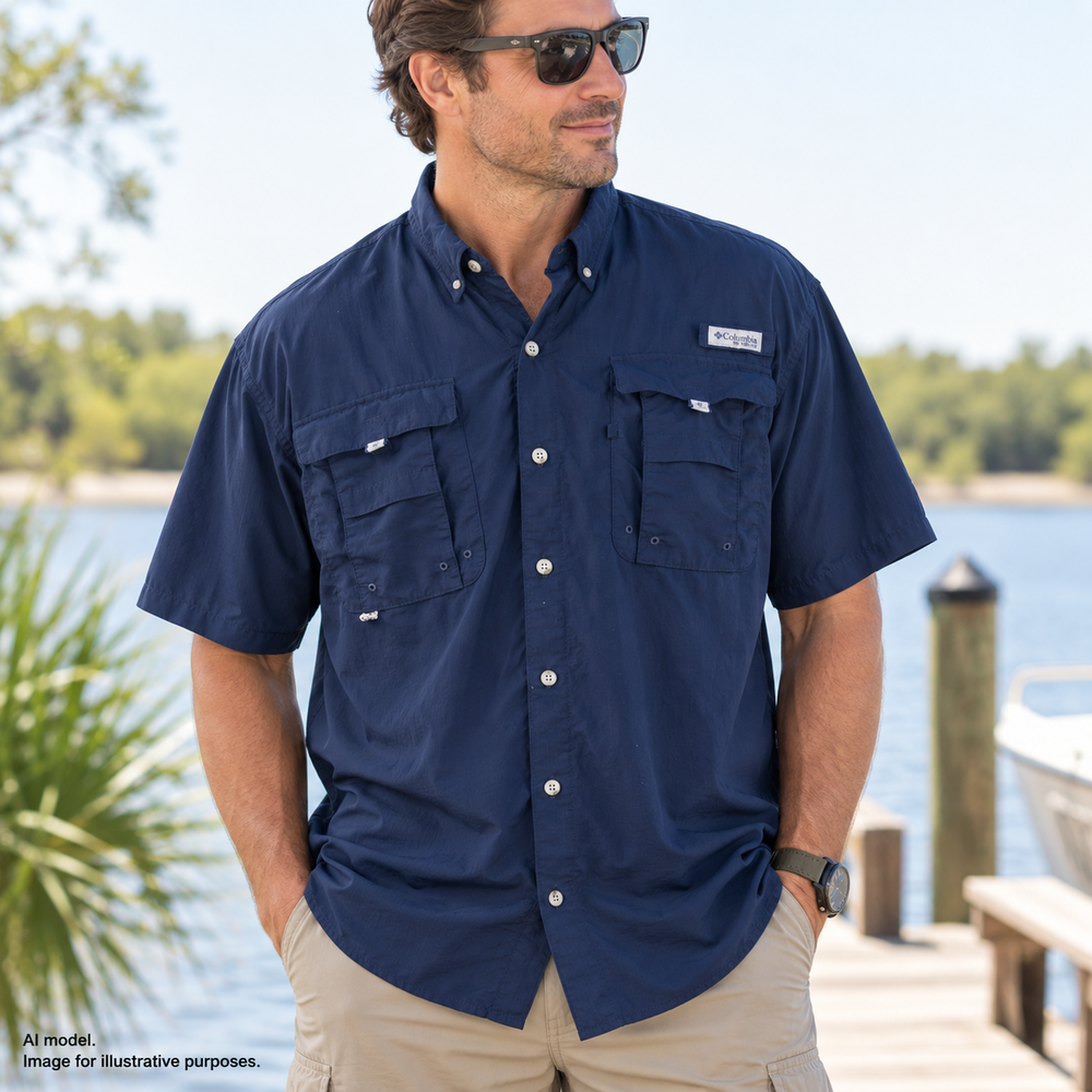 Columbia Shirt Mens XL Blue Bahama PFG Omni Shade Vented Boat Fishing Hiking